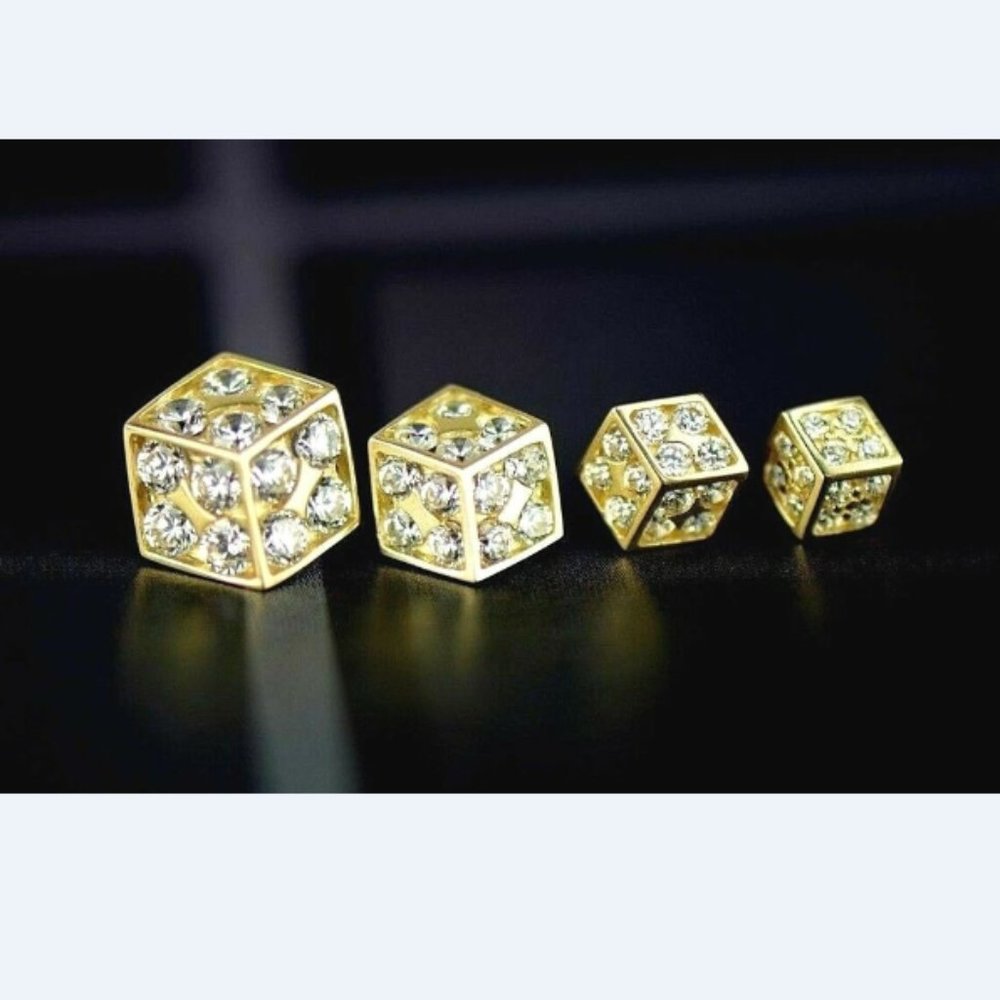 Solid 14K Gold Fancy Post Dice Stud Push Back Earrings Small 5.6 x 6.3 mm